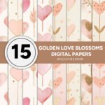 Golden Love Blossom - Valentine's Day Digital Paper Patterns Collection: Perfect for Romantic Crafts and Projects | Junk Journal Paper