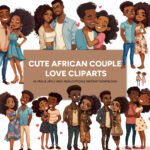 Adorable African Couple Cliparts - Perfect for Expressing Love in Your Creations | Valentine's Day African Couple Clipart Set