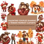 Couples Sharing a Tender Moment Valentine Cliparts | Perfect for Digital Invitations, Social Media Posts, Greeting Cards, Scrapbooking.