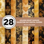 Luxurious Gold Heart Damask Digital Papers | DIY Crafts, Card Making, and Scrapbooking
