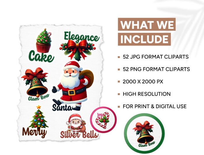 Joyful Christmas Clipart Bundle: 52 Festive Designs - Instant Digital Download for Crafting and Design - Image 2