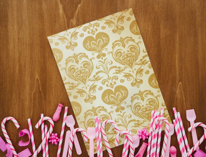 Luxurious Gold Heart Damask Digital Papers | DIY Crafts, Card Making, and Scrapbooking - Image 3