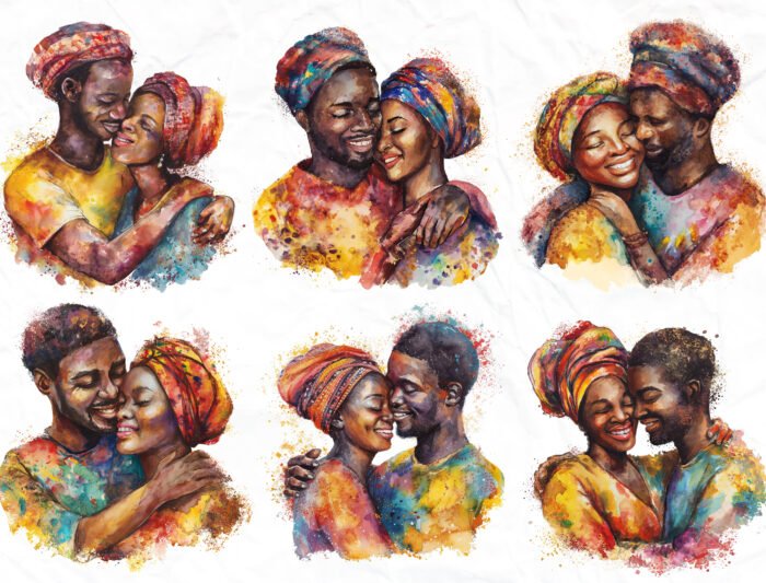 Thumbnail_4 (8) Adorable African Couple Cliparts - Perfect for Expressing Love in Your Creations | Valentine's Day African Couple Clipart Set - Image 4