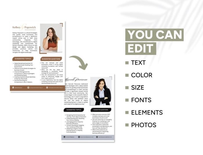 Podcast OneSheet Template for Speakers, Coaches and Authors Customizable Canva Template to Market Your Expertise & Amplify Your Brand - Image 4