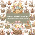 Easter Clipart Bundle: Cute Bunnies, Eggs, Illustrations for DIY Crafts & Decor