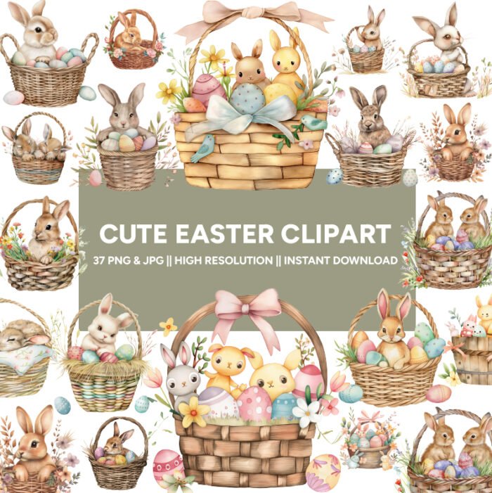 Thumbnail_1 Easter Clipart Bundle: Cute Bunnies, Eggs, Illustrations for DIY Crafts & Decor - Image 1