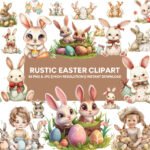 Rustic Easter Bunny Clipart Collection: Charming Illustrations for Your Easter Projects