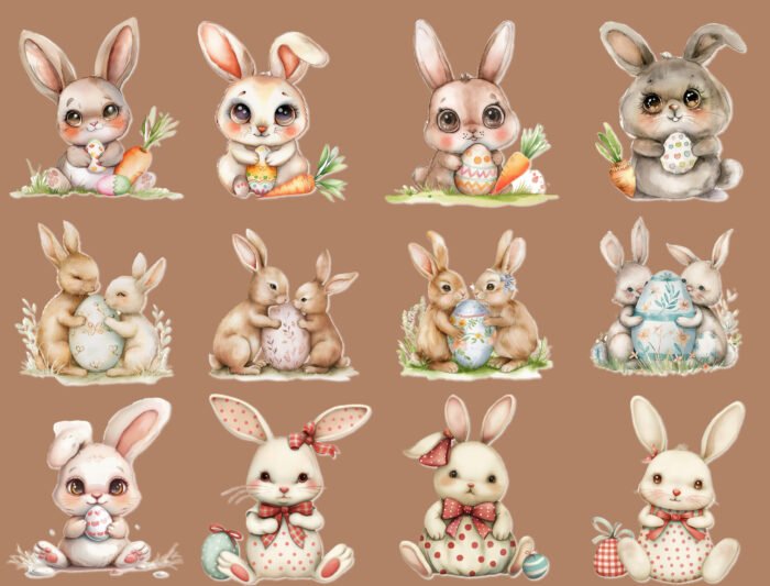 Thumbnail_7 Rustic Easter Bunny Clipart Collection: Charming Illustrations for Your Easter Projects - Image 7