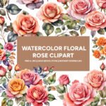 Watercolor Floral Rose Clipart Collection: Charming illustrations are ideal for cards, social media posts, DIY crafts, and more.