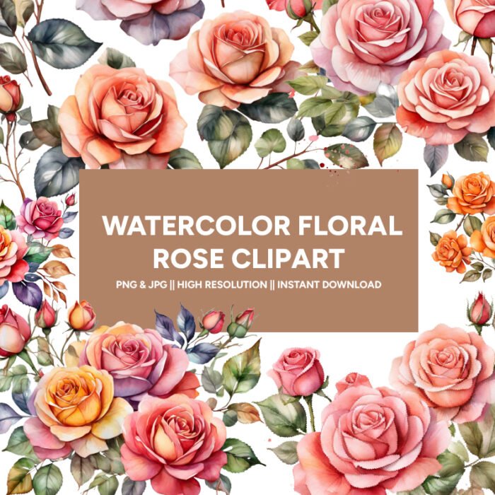 Thumbnail_1 Watercolor Floral Rose Clipart Collection: Charming illustrations are ideal for cards, social media posts, DIY crafts, and more. - Image 1