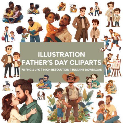 Celebrate Father's Day with Charming Clipart Collection! PNG & JPG | Instant Download | Father's Day clipart illustrations