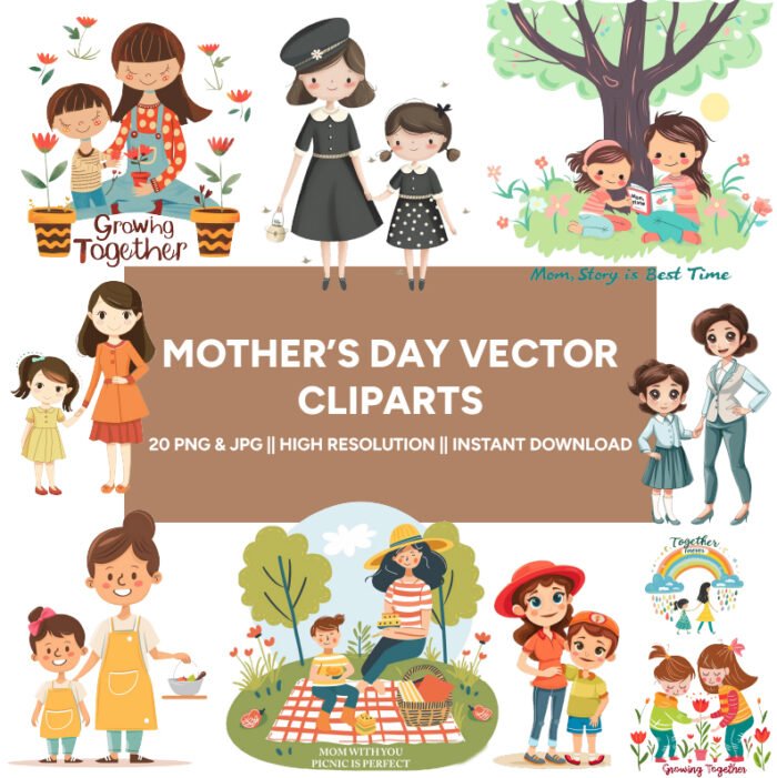 Thumbnail_1 Mothers Day Clipart Bundle | 20 High-Resolution JPEGs | Versatile Digital Download for Greeting Cards, Scrapbooks, Invitations - Image 1