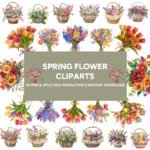 Spring Flower Clipart Bundle | 63 Colorful Flower Illustrations in Bouquets and Baskets | High-Resolution PNG & JPG | Instant Download