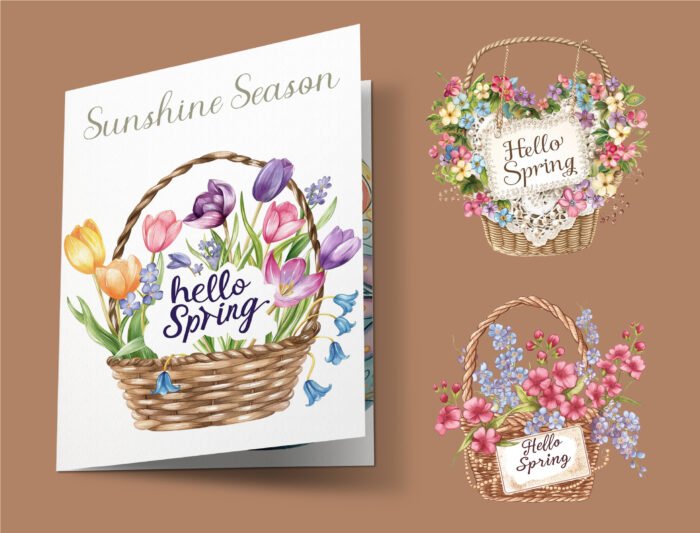 Thumbnail_2 Hello Spring Flower Basket Clipart Bundle | 60 Cheerful and Colorful Spring Flower Illustrations | High-Resolution PNG & JPG - Image 2