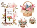 Spring Flower Clipart Bundle | 63 Colorful Flower Illustrations in Bouquets and Baskets | High-Resolution PNG & JPG | Instant Download - Image 4