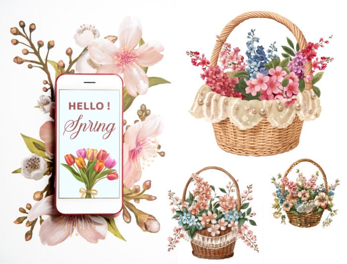 Thumbnail_4 Spring Flower Clipart Bundle | 63 Colorful Flower Illustrations in Bouquets and Baskets | High-Resolution PNG & JPG | Instant Download - Image 4