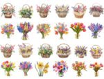 Spring Flower Clipart Bundle | 63 Colorful Flower Illustrations in Bouquets and Baskets | High-Resolution PNG & JPG | Instant Download - Image 8