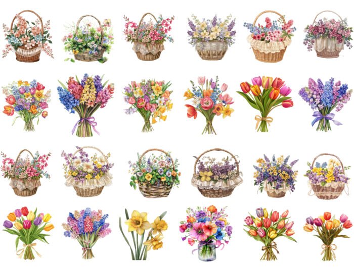 Thumbnail_8 Spring Flower Clipart Bundle | 63 Colorful Flower Illustrations in Bouquets and Baskets | High-Resolution PNG & JPG | Instant Download - Image 8