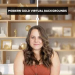 Golden Bookshelf Virtual Background: Create a Soft and Soothing Home Office Ambiance