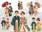 Japanese Couples Clipart Collection: 58 High-Resolution Traditional Illustrations in Kimonos, Hakamas & more - Image 2