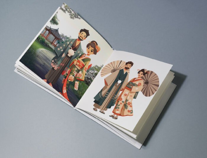 Thumbnail_3 Japanese Couples Clipart Collection: 58 High-Resolution Traditional Illustrations in Kimonos, Hakamas & more - Image 3