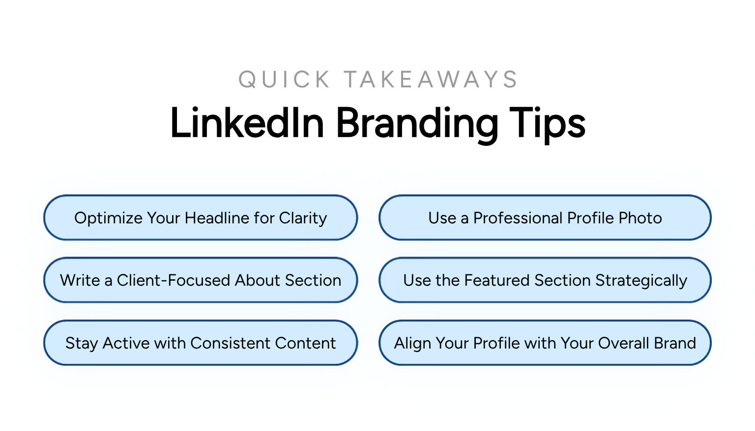 Quick Takeaways on LinkedIn profile branding tips